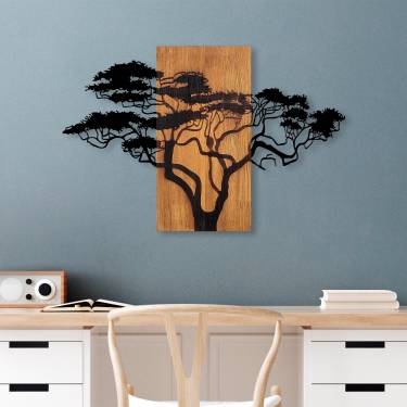 Decoratiune de perete lemn Acacia Tree - 387 - Nuc - 58x3x90 cm