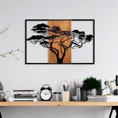 Decoratiune de perete lemn Acacia Tree - 388 - Nuc - 58x3x90 cm