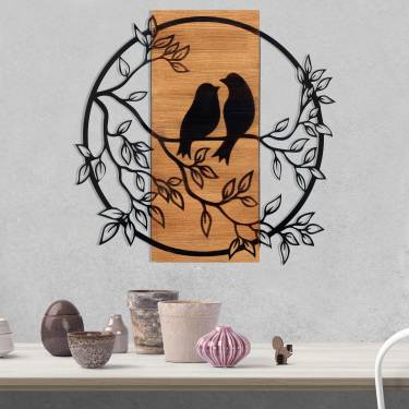 Decoratiune de perete lemn Dragostea in Aer - Negru - 60 x 59 x 3