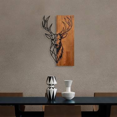 Decoratiune de perete lemn Red Deer 1 - Nuc - 58x1x36 cm