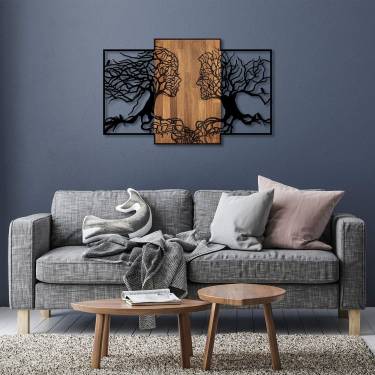 Decoratiune de perete lemn Tree Love - 312 - Negru - 3x79x125 cm